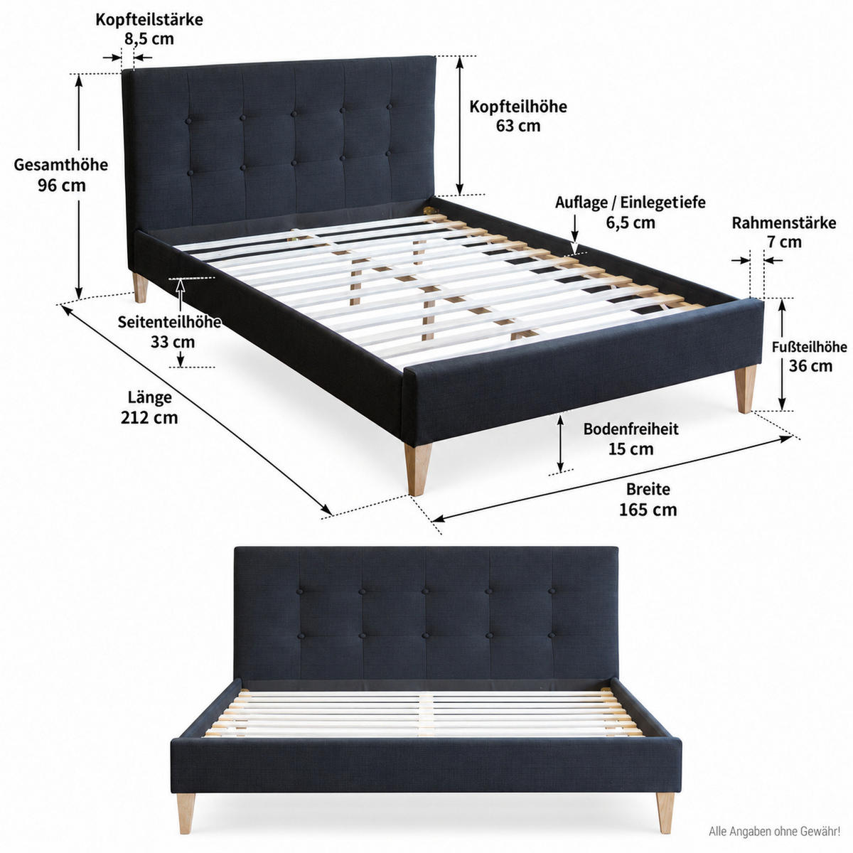 POLSTERBETT mit Lattenrost 160/200 cm in Schwarz - Schwarz, Textil (160/200cm) - Homestyle4u