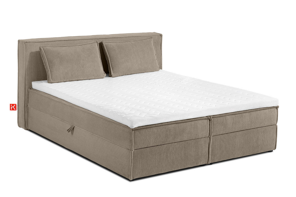 BOXSPRINGBETT ROTI mit Stauraum, beige - Beige/Schwarz, Holz/Holzwerkstoff (160/200cm) - KONSIMO®