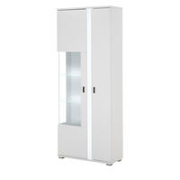 VITRINE weiß matt, Vitrinenschrank inklusive Frontbeleuchtung 80 x 200 cm - Silberfarben/Schwarz, Glas/Holzwerkstoff (80/200/35cm) - Furn.Design