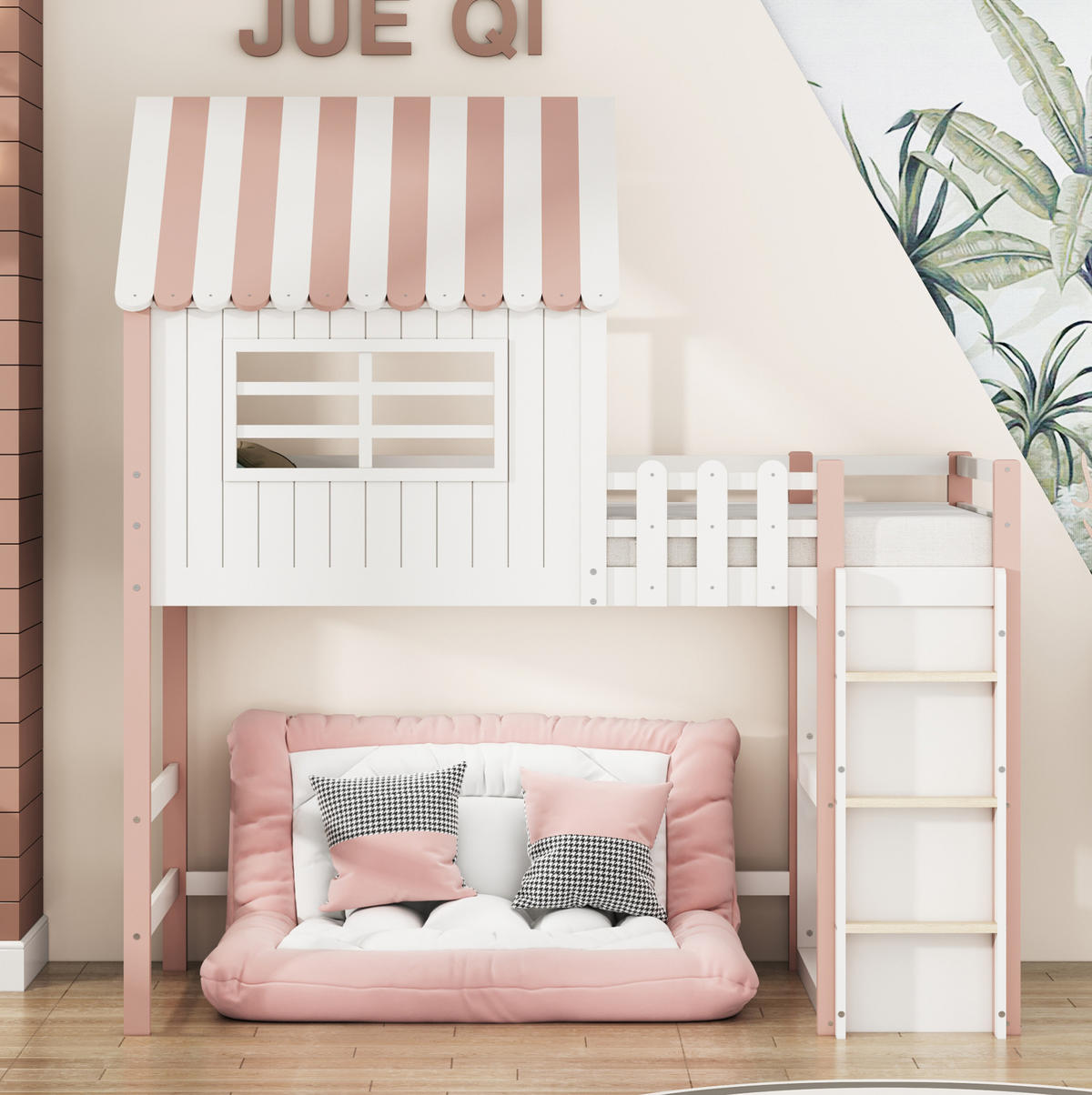 KINDERBETT 90/200 cm, Rosa mit Stauraum und Sicherheitsleiter - Rosa, Holz (90/200cm) - MIVRAY