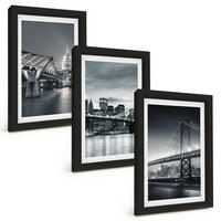 BILDER SET 3er Set - 20x30 cm Schwarzer Rahmen - Brücken, Stadtarchitektur, Grau - Schwarz, Kunststoff (20/30cm) - TULUP