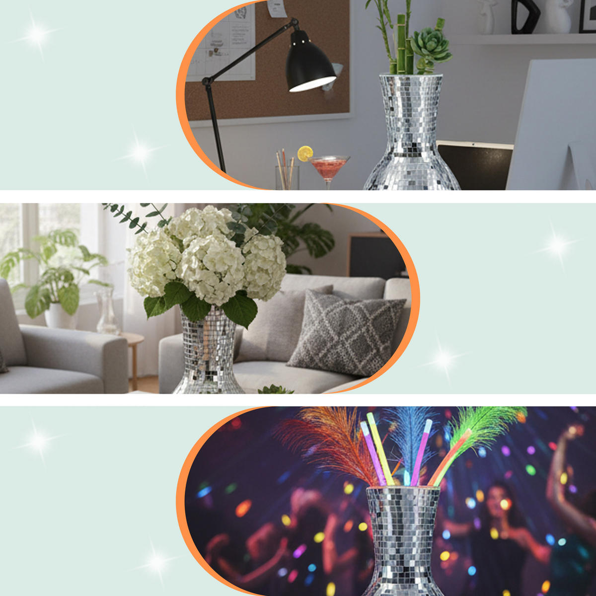 DISCOVÁZA - strieborná, sklo (28cm) - Relaxdays