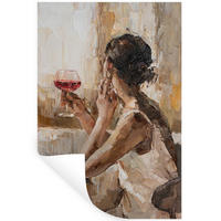 WANDTATTOO Ölgemälde - Frau - Wein 80x120 cm - Hellbraun, Kunststoff (80/120/0.1cm) - MuchoWow