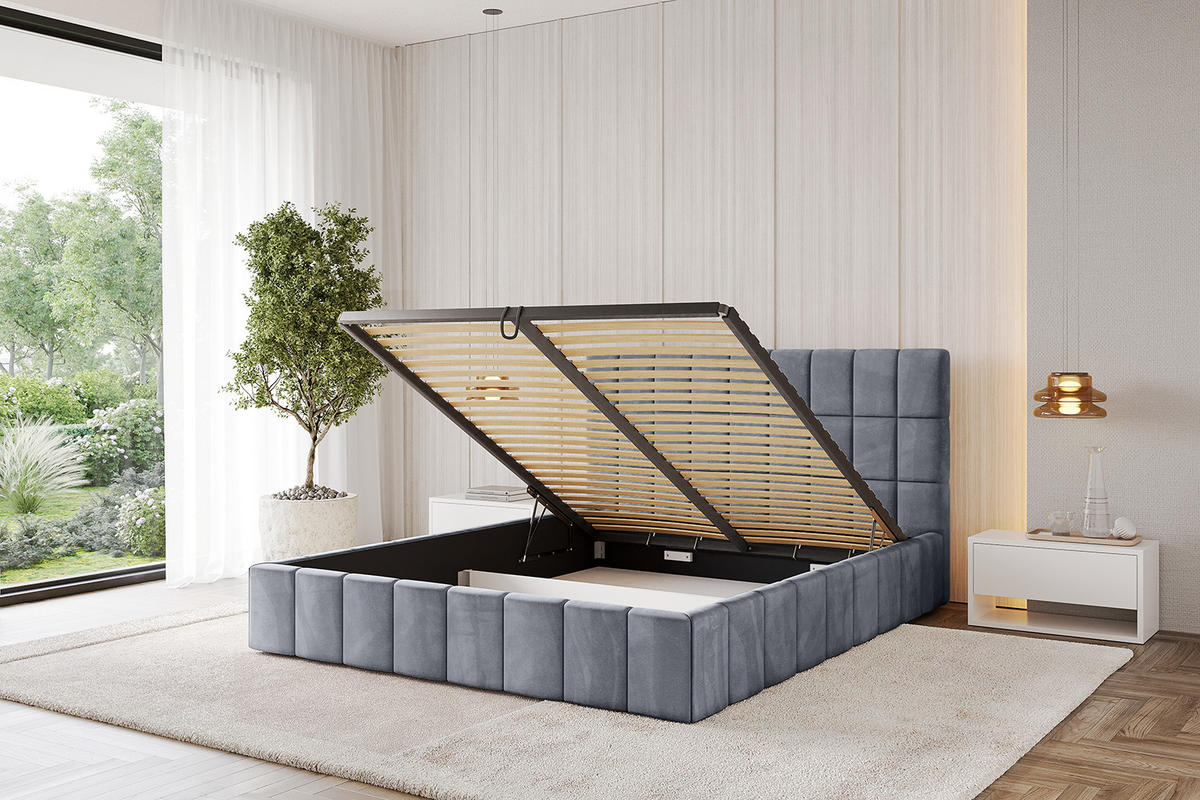 POLSTERBETT mit Bettkasten und Lattenrost, Boxbett ohne Matratze - AMEA 180x200 Grau - Grau, Holzwerkstoff/Textil (180/200cm) - ALTDECOR
