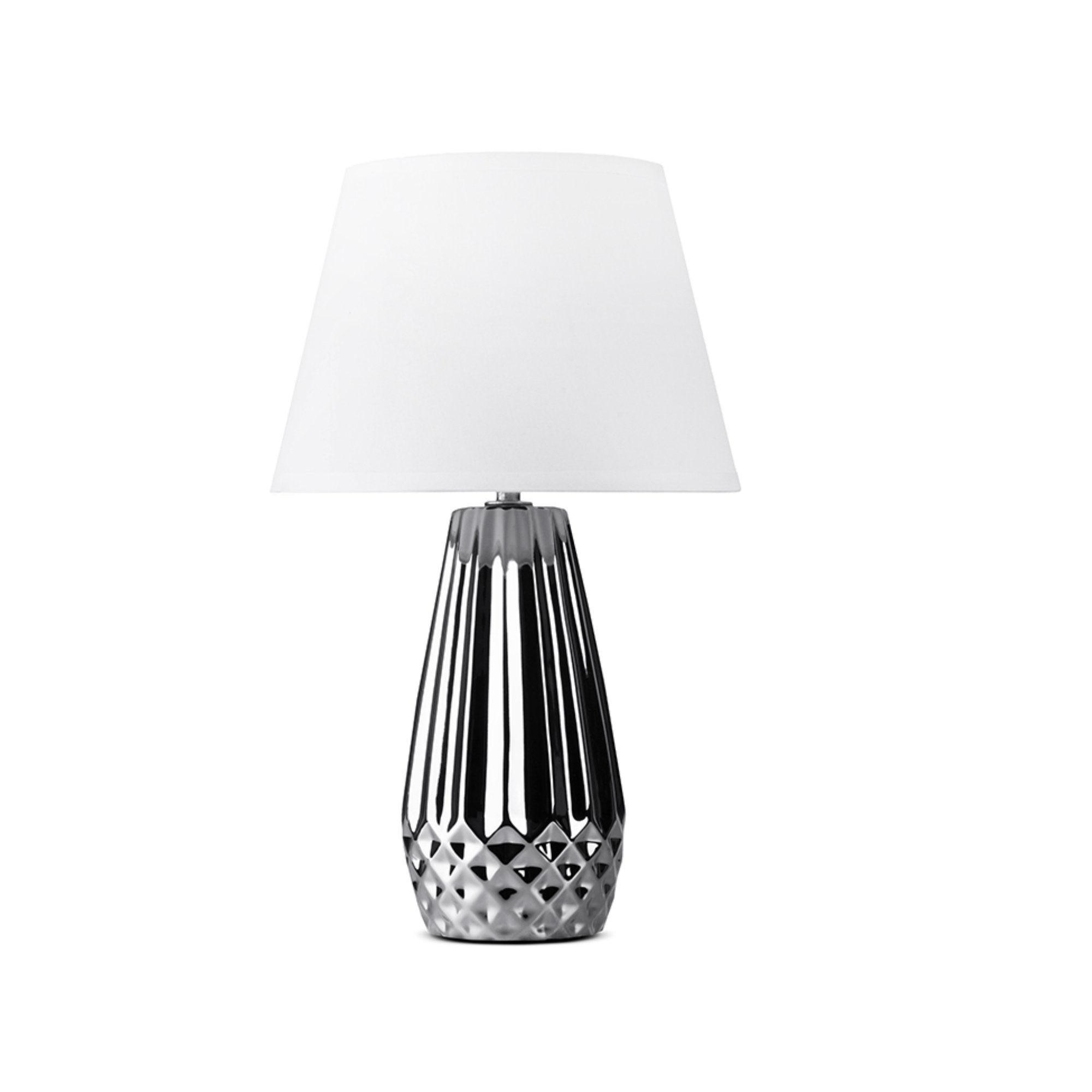 TISCHLAMPE ERANA, Silber/Weiß - Silberfarben/Weiß, Keramik/Textil (22/22/40cm) - KONSIMO®