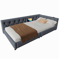 POLSTERBETT 90/200 cm mit Leinenbezug, LED-Beleuchtung, USB- und Type-C-Anschluss, Lattenrost und Knopfheftung, Grau - Grau, Textil (90/200cm) - Redom