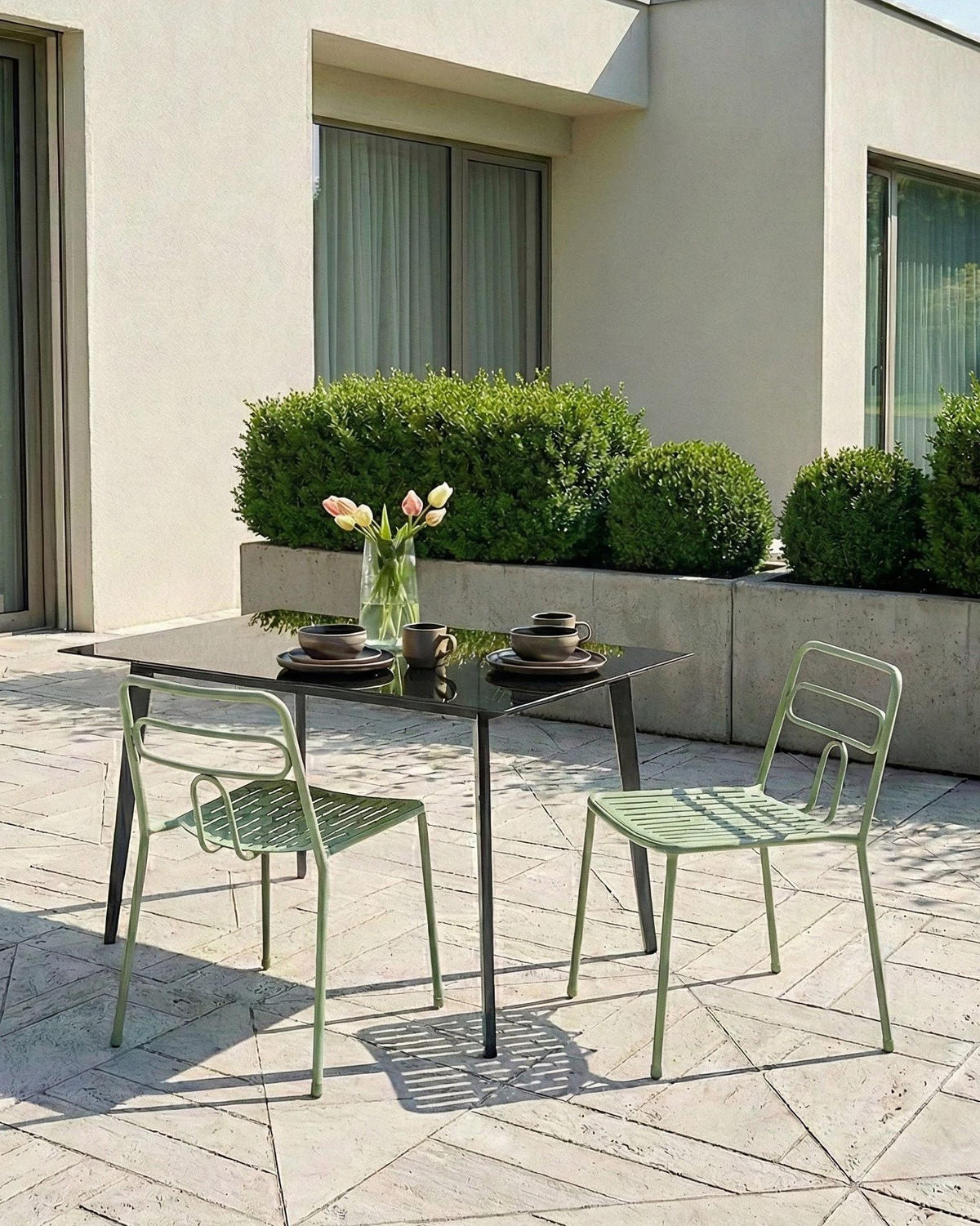 GARTENSTUHL 2er-Set Metall Hellgrün Agerola - Hellgrün, Metall (48/78/48cm) - Beliani
