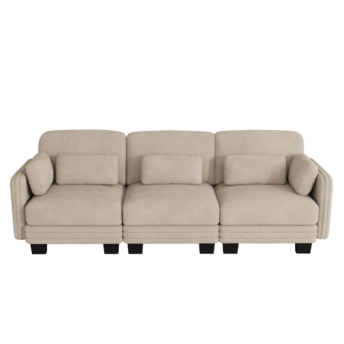 3-SITZER-SOFA Chenille mit Lenden- und Armkissen, DE-42686, Hellbraun - Hellbraun, Holz (253/88/88cm) - ComfortXL