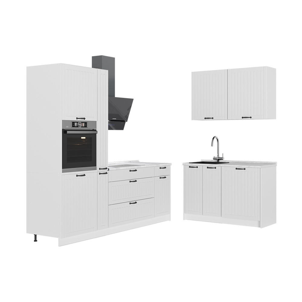 KÜCHENZEILE Fame-Line, Weiß Landhaus/Weiß, 220 x 120 cm ohne Arbeitsplatte - Weiß, Holzwerkstoff (220/206.8/51.6cm) - Vicco