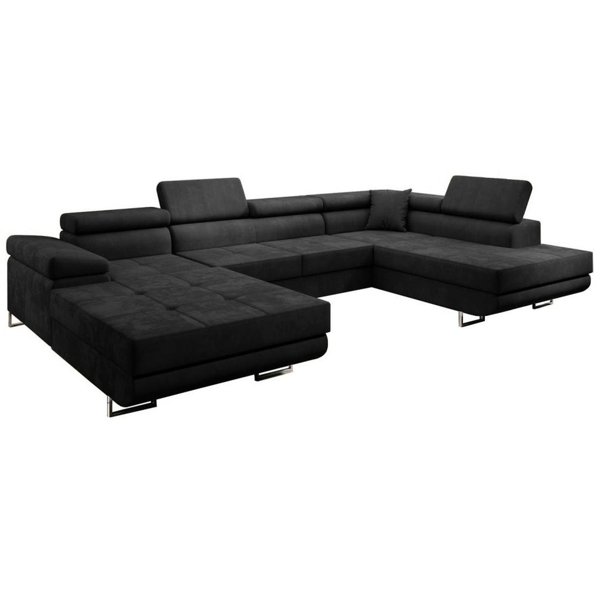 WOHNLANDSCHAFT Vild mit verstellbaren Kopfstützen, Dunkelgrau, rechts - Chromfarben/Dunkelgrau, Textil (350/90/205cm) - Beautysofa