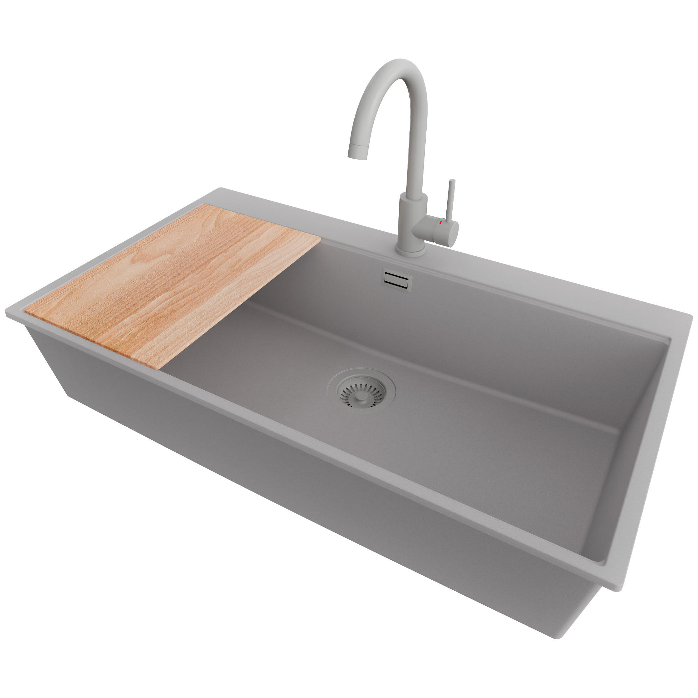 GRANITSPÜLE Oslo, 4-er set Alles Grau 88/50 cm, 1 Becken + Küchenarmatur 32/20 cm + Ablauf-Set + Schneidebrett ab 90er Unterschrank - Beige/Grau, Kunststoff (88/20/50cm) - Primagran