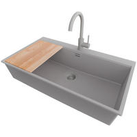 GRANITSPÜLE Oslo, 4-er set Alles Grau 88/50 cm, 1 Becken + Küchenarmatur 32/20 cm + Ablauf-Set + Schneidebrett ab 90er Unterschrank - Beige/Grau, Kunststoff (88/20/50cm) - Primagran