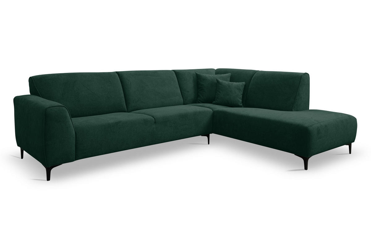 ECKSOFA Mula in L-Form, Coach Farbe: Grün, Velourstoff, Ottomane Rechts - Grün, Textil (274/210cm) - VENASI MÖBEL