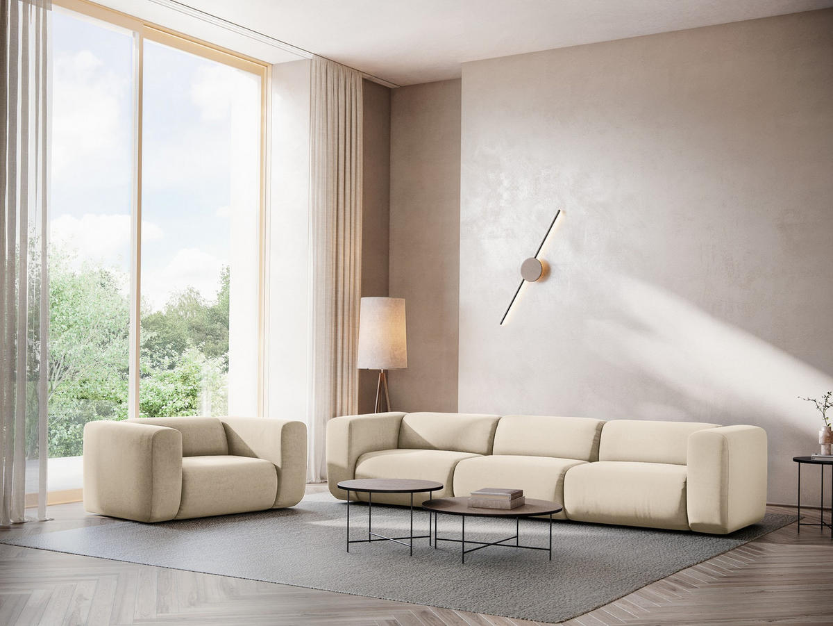4-SITZER-SOFA Samt Stoff Beige - Beige/Creme, Kunststoff/Textil (319/70/89cm) - Makamii