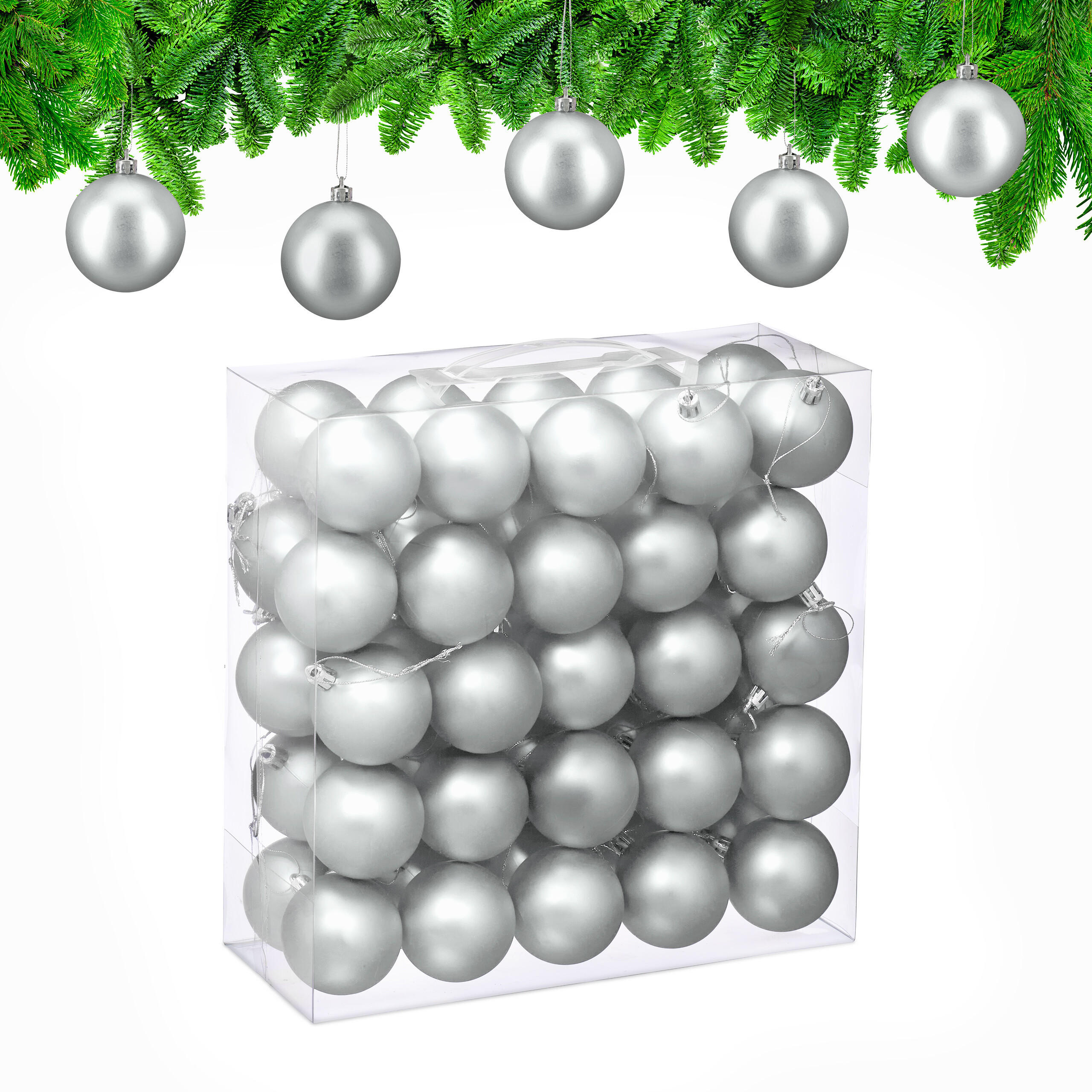 50XWEIHNACHTSKUGELN - Silberfarben, Kunststoff (6/7/6cm) - Relaxdays