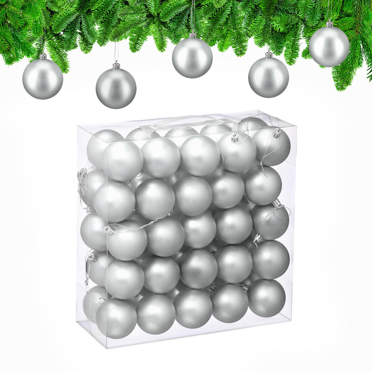50XWEIHNACHTSKUGELN - Silberfarben, Kunststoff (6/7/6cm) - Relaxdays