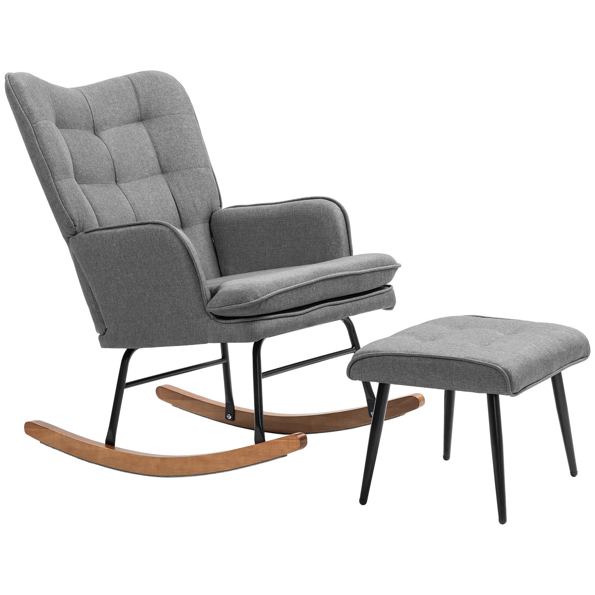 SCHAUKELSTUHL Schwingsessel mit Hocker Armlehnsessel Relaxsessel mit Leinenoptik - Dunkelgrau, Kunststoff (89/90/64cm) - HOMCOM