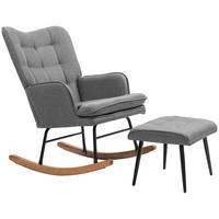 SCHAUKELSTUHL Schwingsessel mit Hocker Armlehnsessel Relaxsessel mit Leinenoptik - Dunkelgrau, Kunststoff (89/90/64cm) - HOMCOM