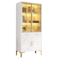 KÜCHENSCHRANK75/170/38 cm, Weiß Hochglanz, Marmoroptik, MIT LED BELEUCHTUNG, für Wohnzimmer und Esszimmer - Weiß, Holzwerkstoff (38/170/75cm) - Rolipo