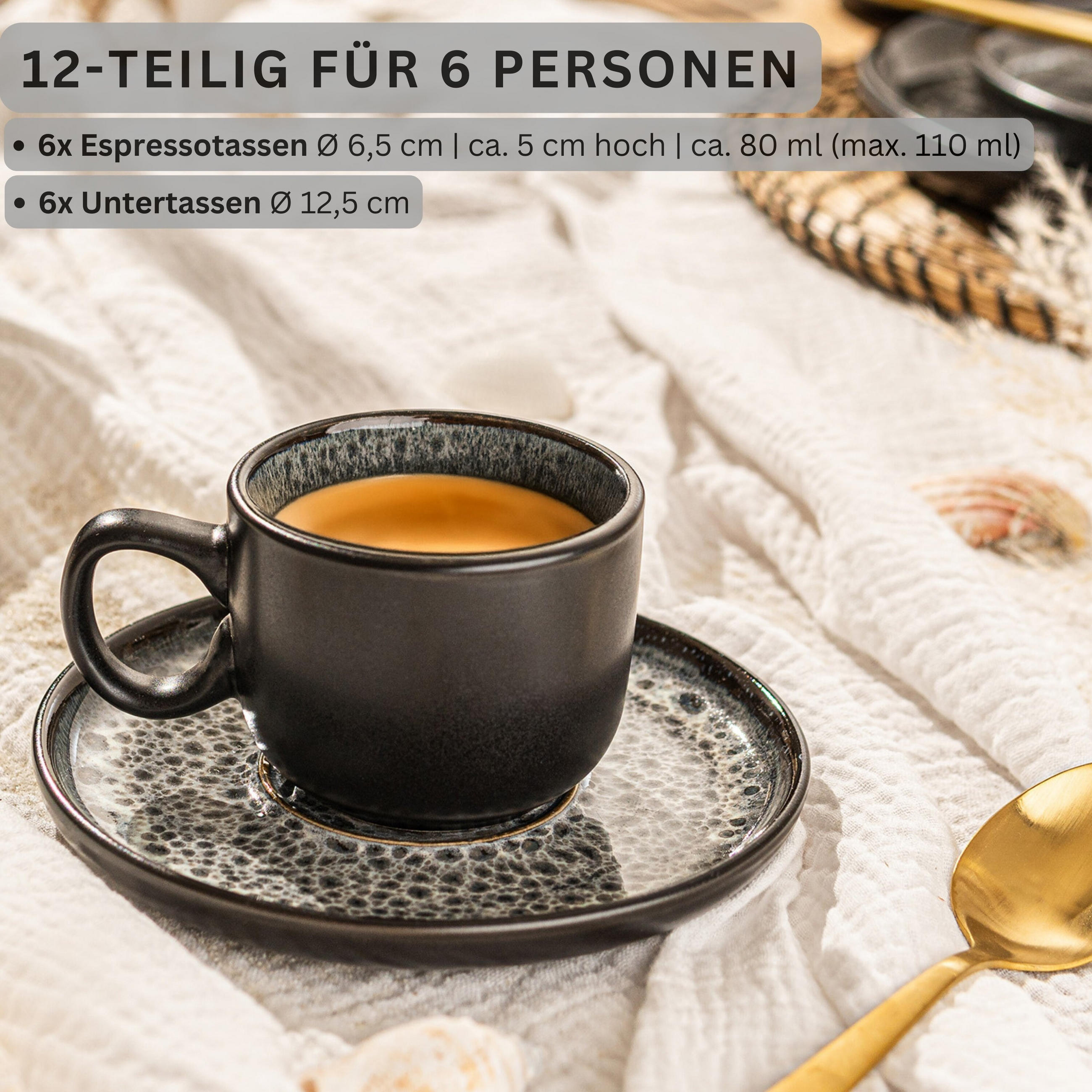 ESPRESSOTASSEN SET SYDNEY - 12 teilig aus Steingut - Grau, Keramik (0.08L) - Sänger