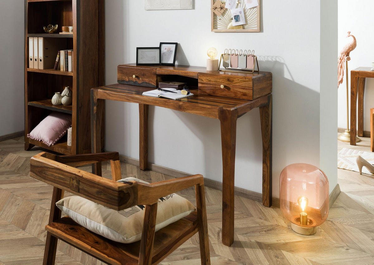 SCHREIBTISCH Sheesham 120x60x95 dunkelbraun lackiert ANCONA #250 - Dunkelbraun, Holz (60/120/95cm) - Massivmoebel24