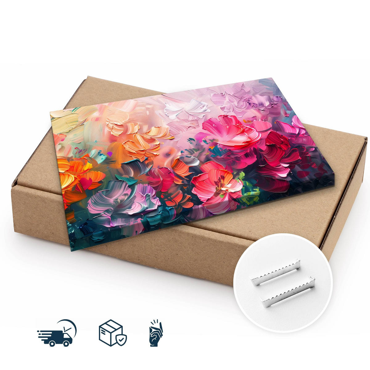 LEINWANDBILD Abstrakte Blumen Malarei 100x70 cm - Türkis/Blau, Textil (100/70cm) - Muralo