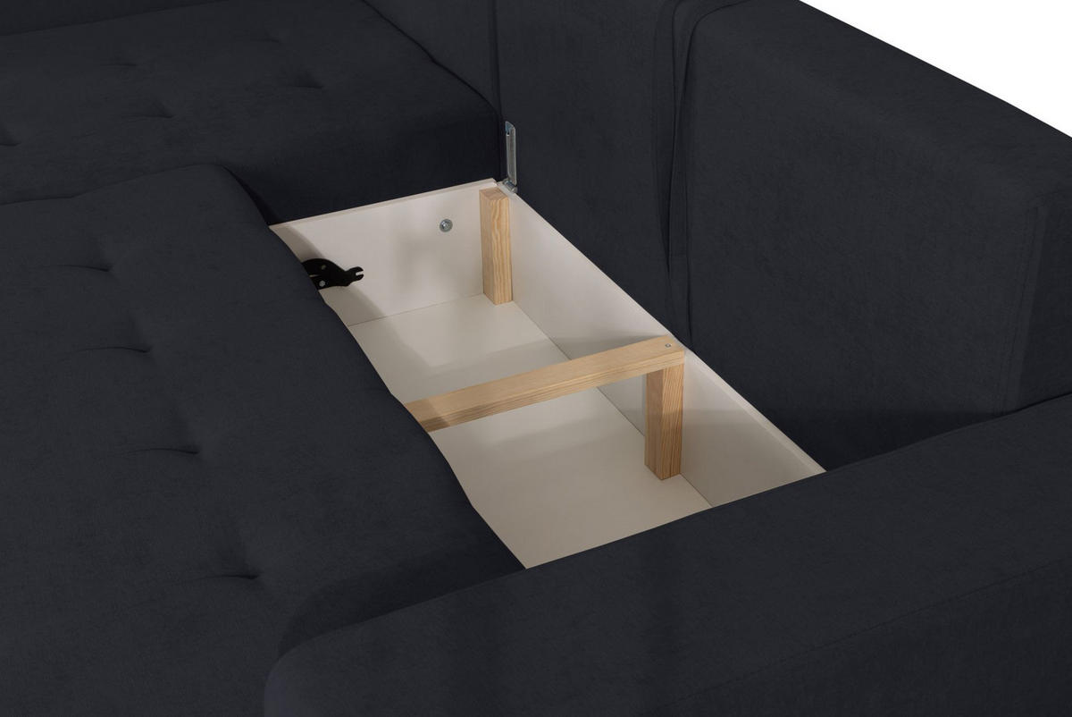ECKSOFA Larelle Graphit Chenille 245 cm - Schwarz, Textil/Metall (200/245cm) - Selsey