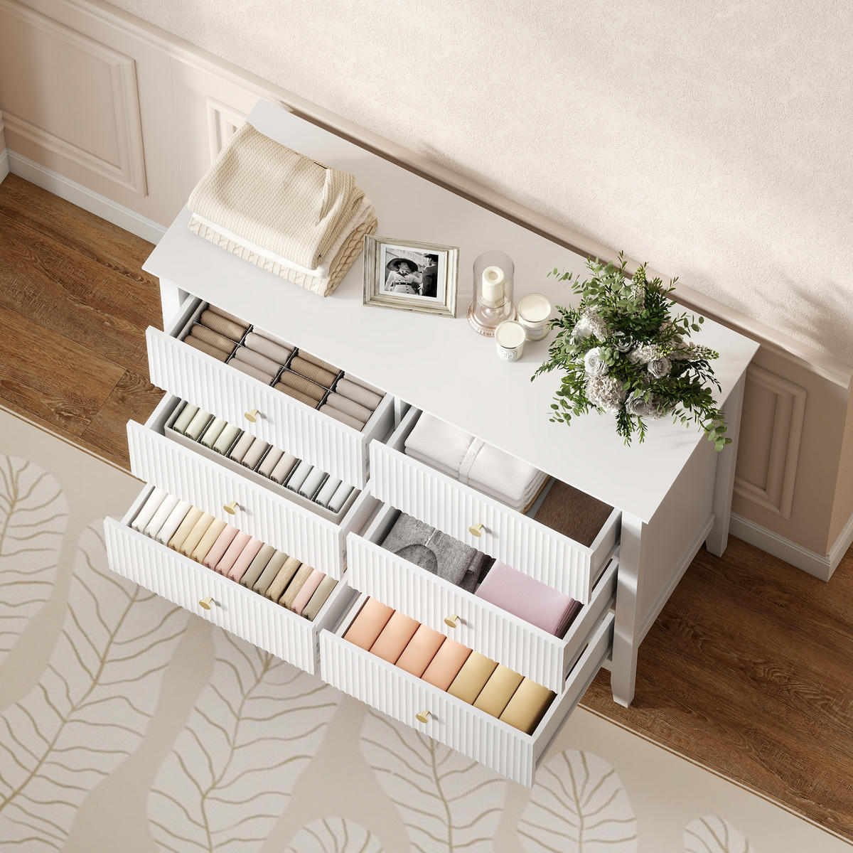 KOMMODE mit 6 Schubläden Weiß 100/40/78 cm - Goldfarben/Weiß, Holzwerkstoff/Metall (40/78/100cm) - HOMCOM