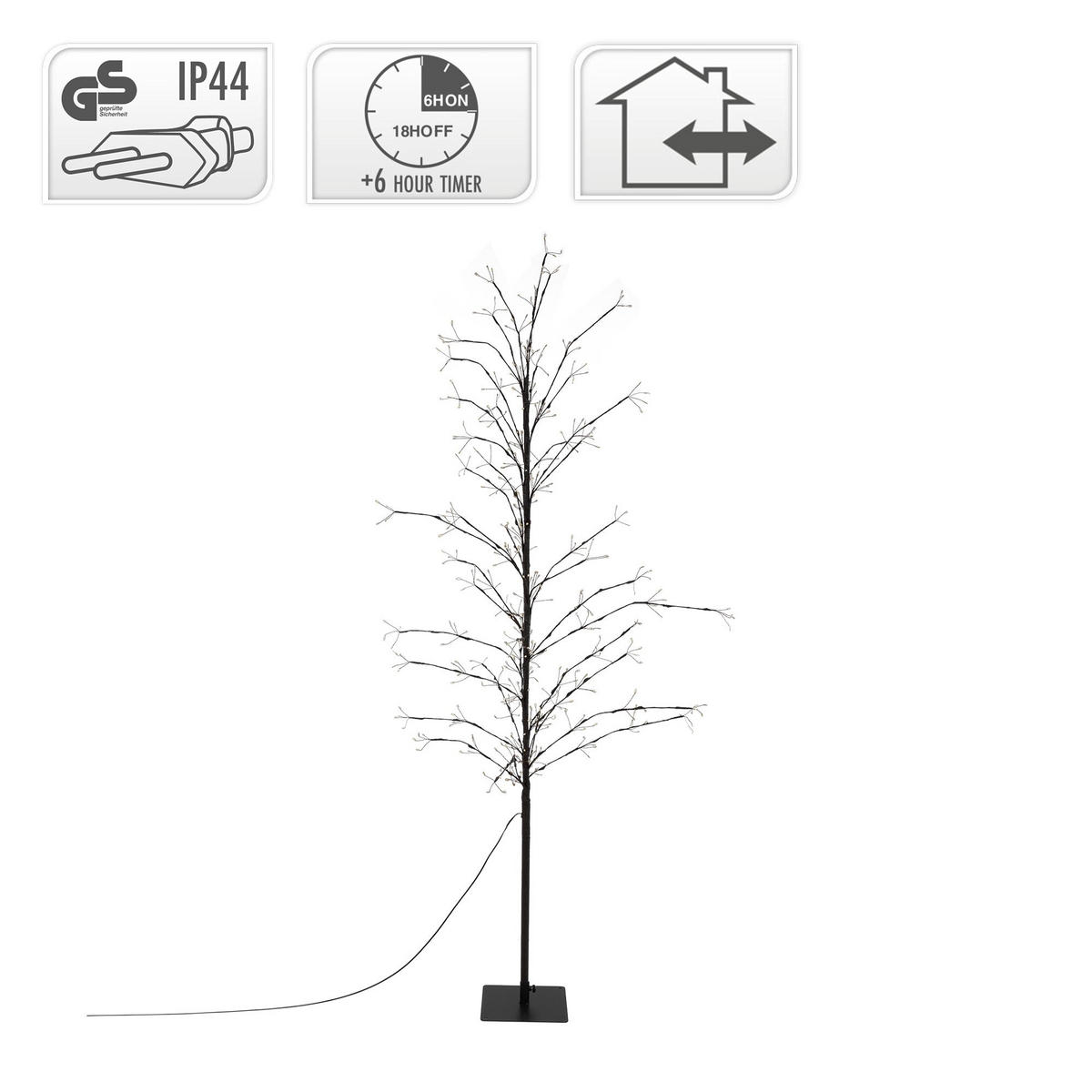 LED-BAUM 180 cm 480LED Warmweiß Timer Außen Flexibel Zweige - Schwarz, Kunststoff (180cm) - ECD-Germany