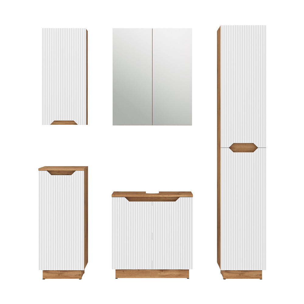 BADMÖBEL-SET Lotta Eiche/weiß gestreift 5 Teile - Eichefarben/Weiß, Holzwerkstoff (59.8/62.1/32cm) - Vicco