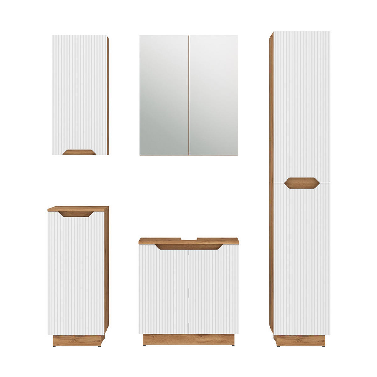 BADMÖBEL-SET Lotta Eiche/weiß gestreift 5 Teile - Eichefarben/Weiß, Holzwerkstoff (59.8/62.1/32cm) - Vicco