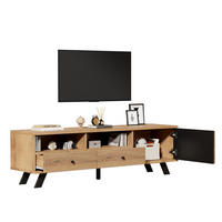 TV ormarić 150/38/44 cm prirodna boja drva i crni od iverice s 2 ladice i ormarićem - prirodne boje, drvni materijal (150/44/38cm) - OKWISH