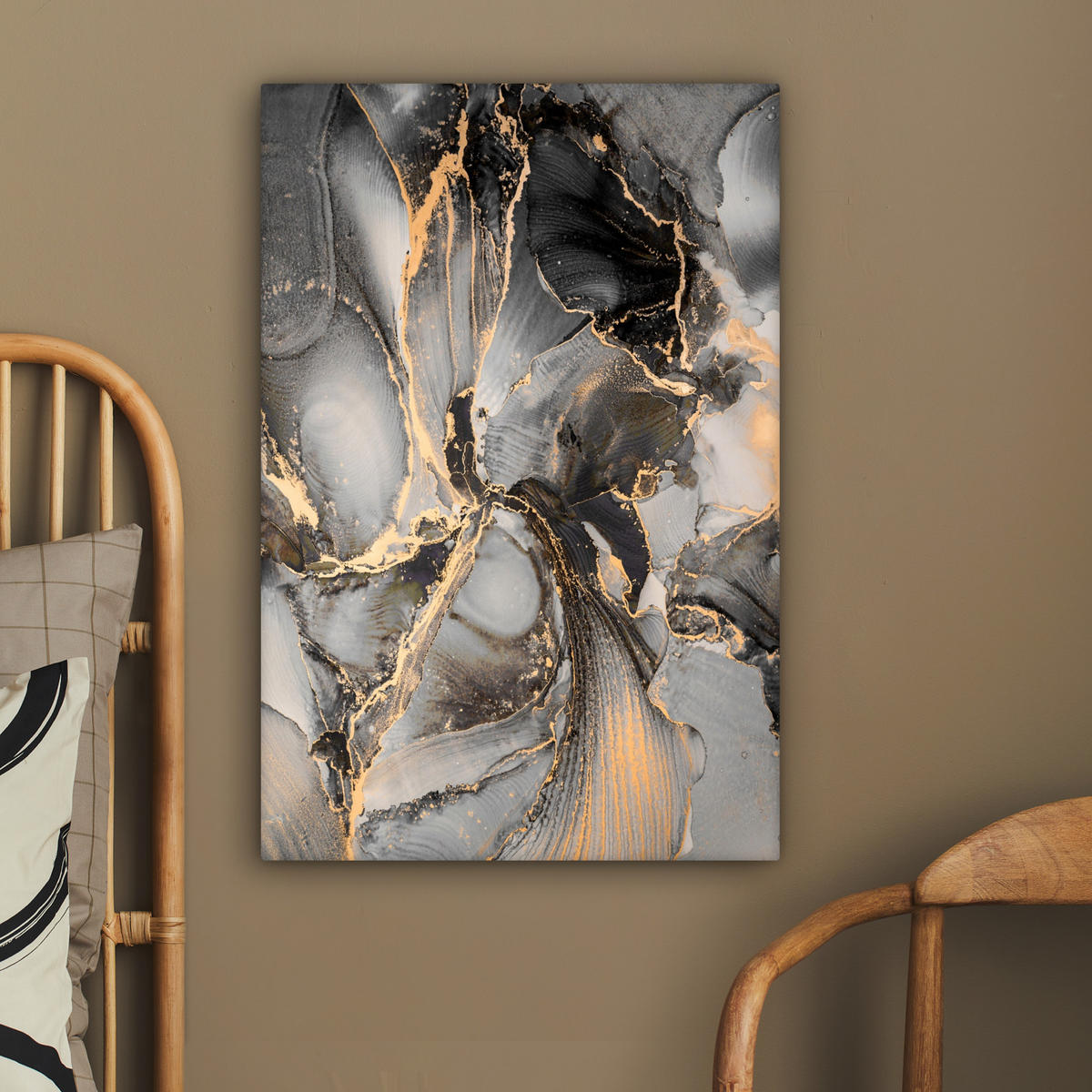 LEINWANDBILD Grau - Luxus - Gold - Marmor 60x90 cm - Dunkelgrau, Textil (60/90cm) - MuchoWow