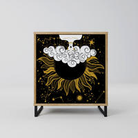 SIDEBOARD STELLAR CONSTELLATIONS, Eichefarben, 57,5x42x67,5 cm, Schwarze Metall-Rahmenfüße - Eichefarben/Multicolor, Holzwerkstoff/Metall (57.5/67.5/42cm) - SpaceRebels