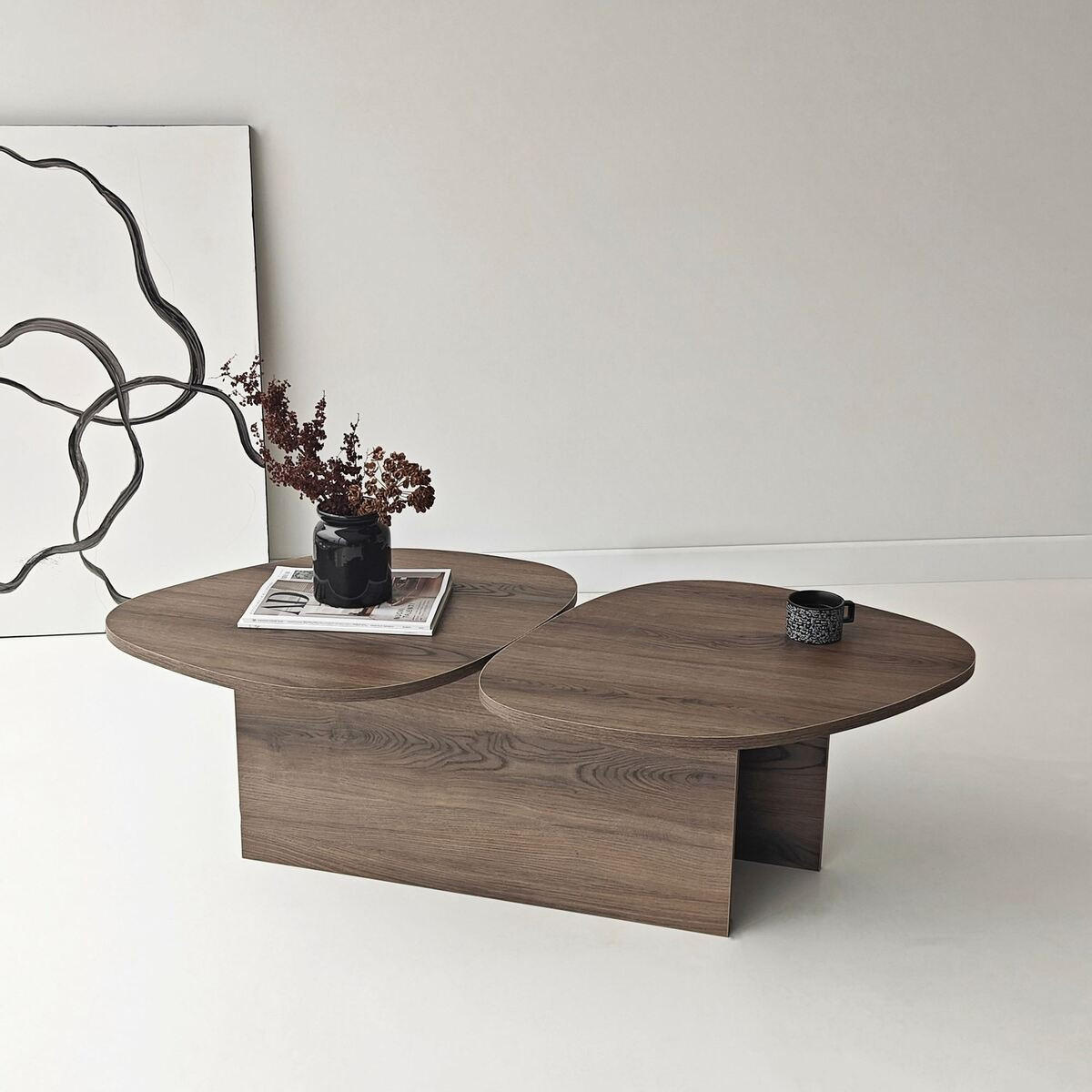 COUCHTISCH mit doppelter Platte in organischer Form 125/60/38 cm - Naturfarben, Holzwerkstoff (125/60/38cm) - Calicosy
