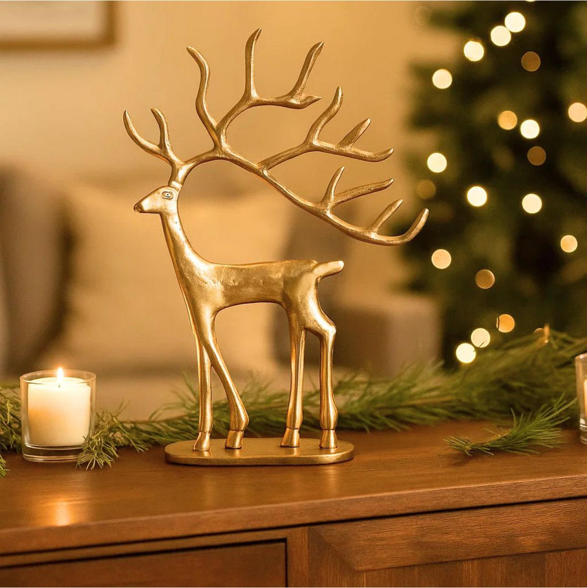 WEIHNACHTSFIGUR Rentier Metall 31 cm - Goldfarben, Metall (23/31.5/8cm) - Home Styling Collection