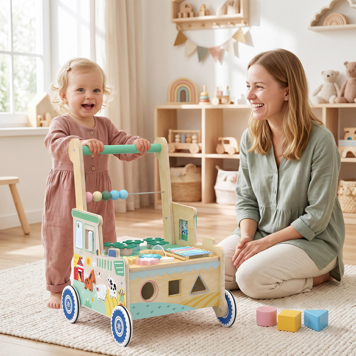 BABY-LAUFLERNWAGEN Mehrschichtplatte Grün - Grün, Holzwerkstoff (31.5/47/41cm) - AIYAPLAY