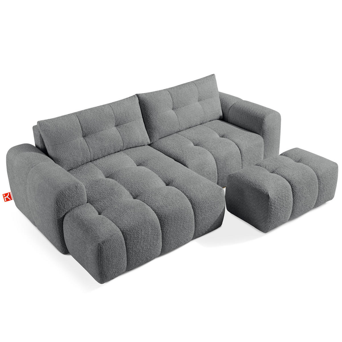 ECKSOFA LINKS RAVIA, Bouclé, Dunkelgrau - Dunkelgrau, Holz/Textil (256/104cm) - KONSIMO®