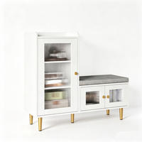 SCHUHSCHRANK mit Sitzbank, 3 Türen, verstellbare Einlegeböden, 100 x 35 x 90 cm, weiß - Weiß, Holz/Metall (35/90/100cm) - GENKI LIVING