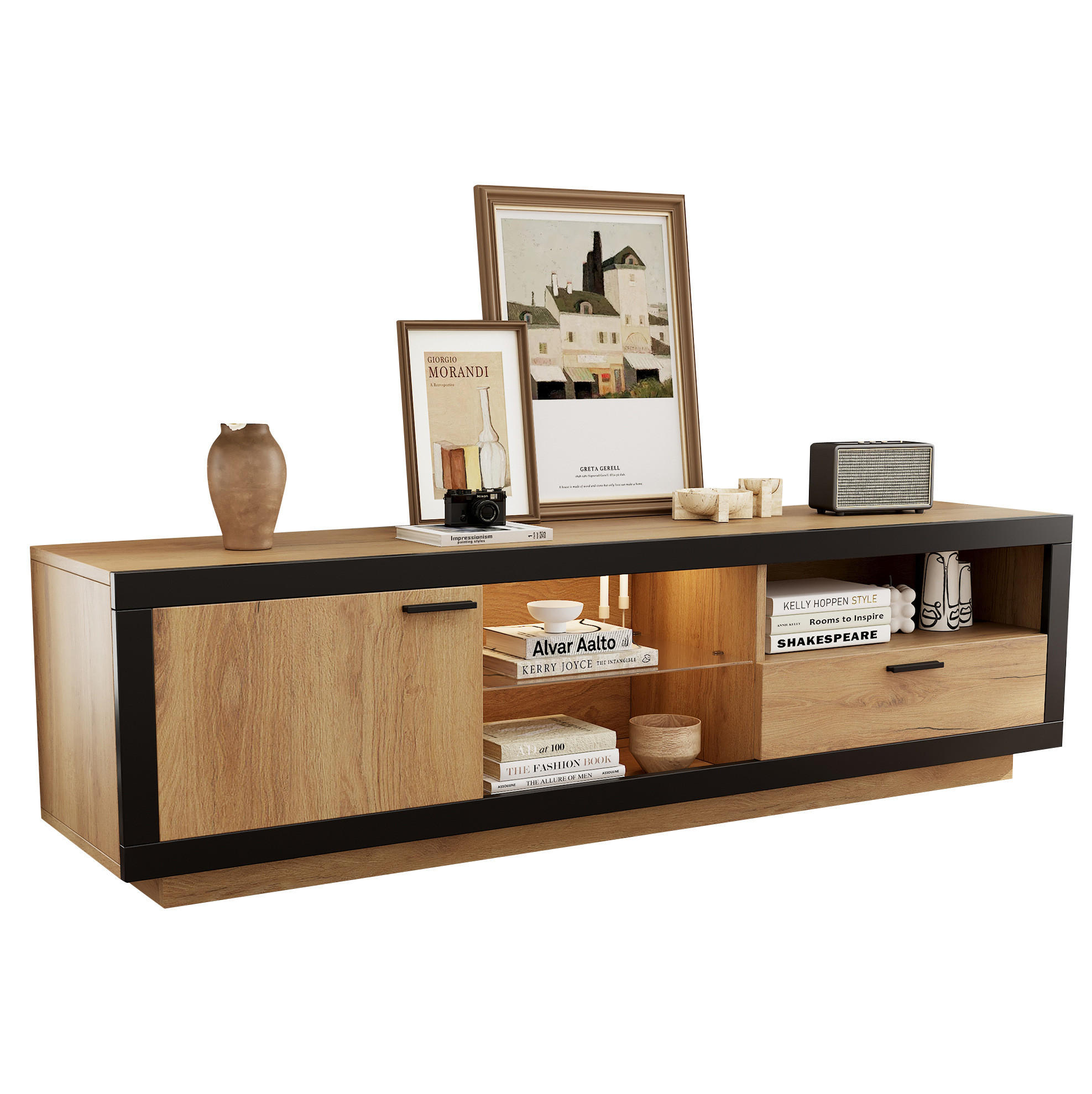 TV-SCHRANK LED-RGB mit App, Schwarz/Eiche 160/40/50 cm - Eichefarben, Holzwerkstoff (160/50/40cm) - Redom