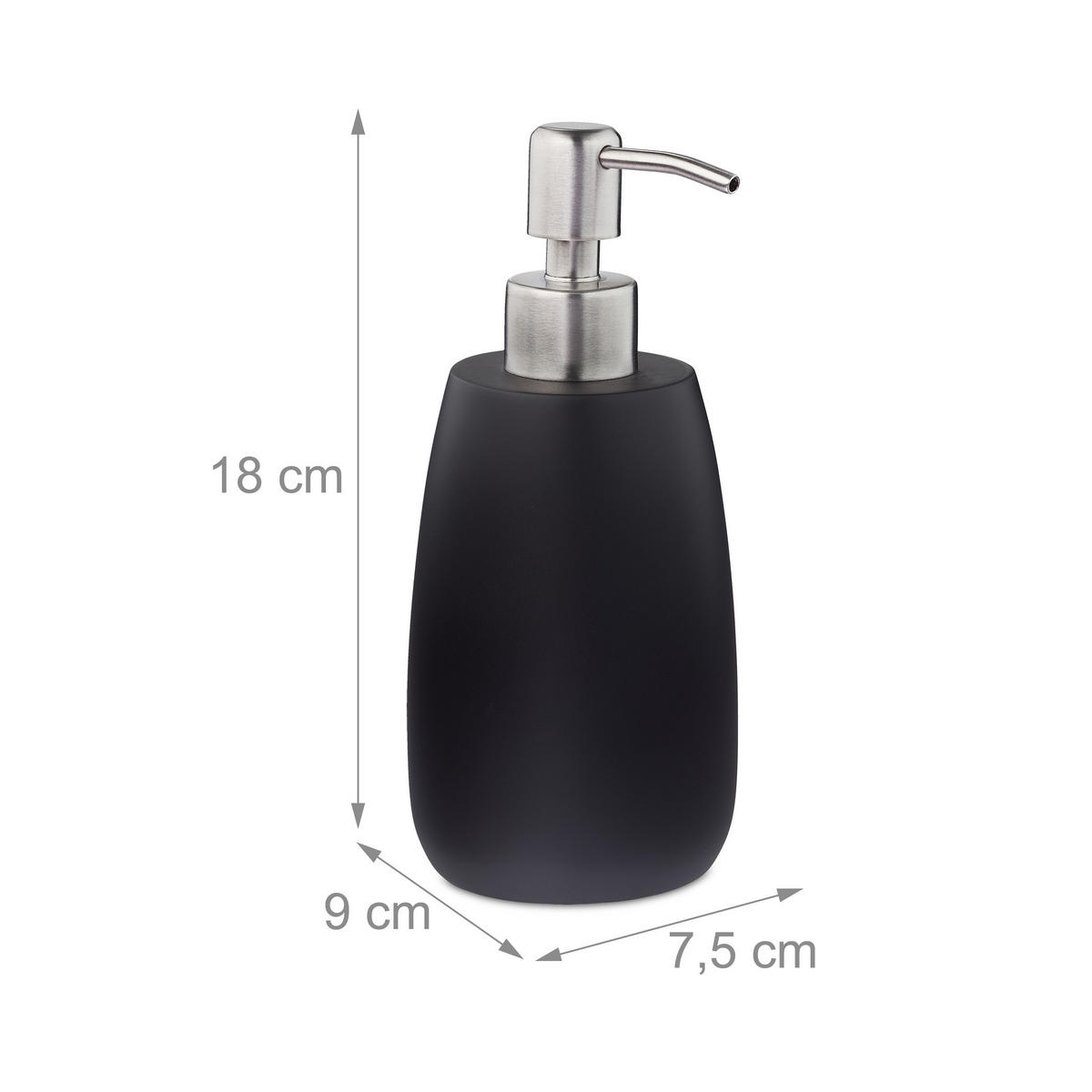 SEIFENSPENDER - Schwarz, Kunststoff/Metall (7.5/18/9cm) - Relaxdays