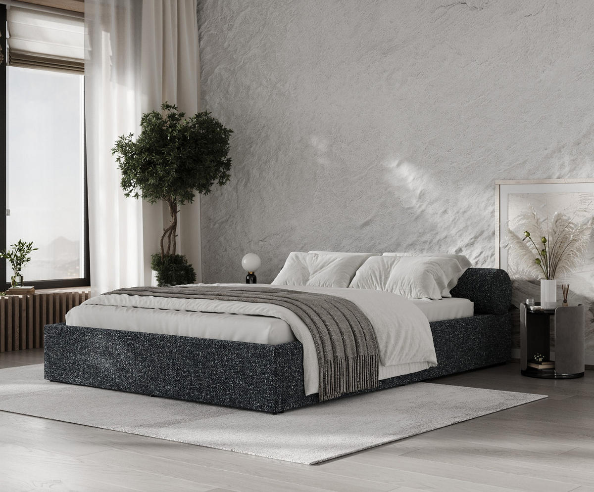 POLSTERBETT Solvo mit Stauraum 180/200 cm Grau im Blur Stoff - Schwarz/Naturfarben, Holz/Holzwerkstoff (180/200cm) - AltaBeds