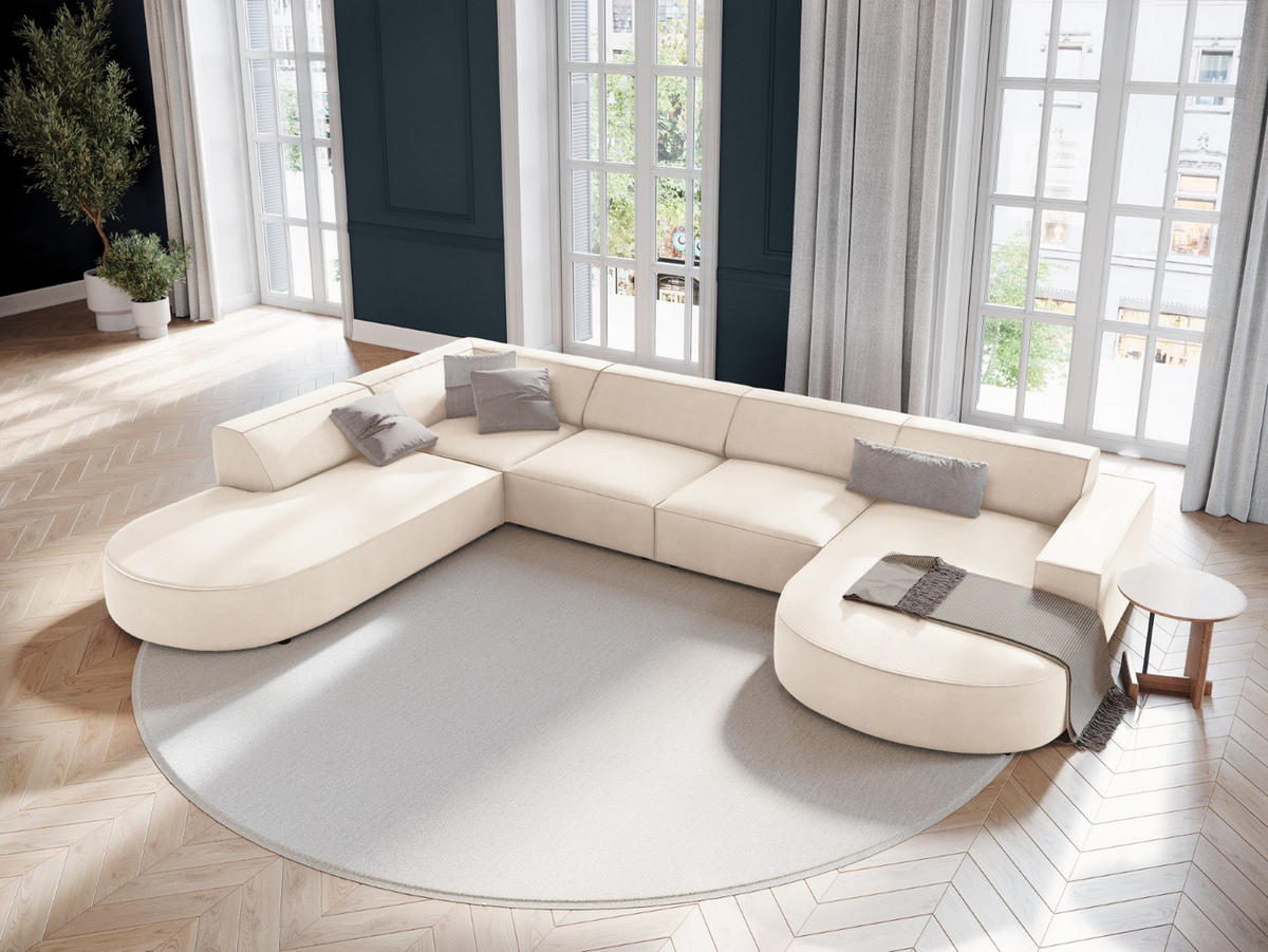 PANORAMASOFA links Jodie aus Samt leichtes beige 7 Sitzplätze - Beige, Textil (262/70/364cm) - Micadoni