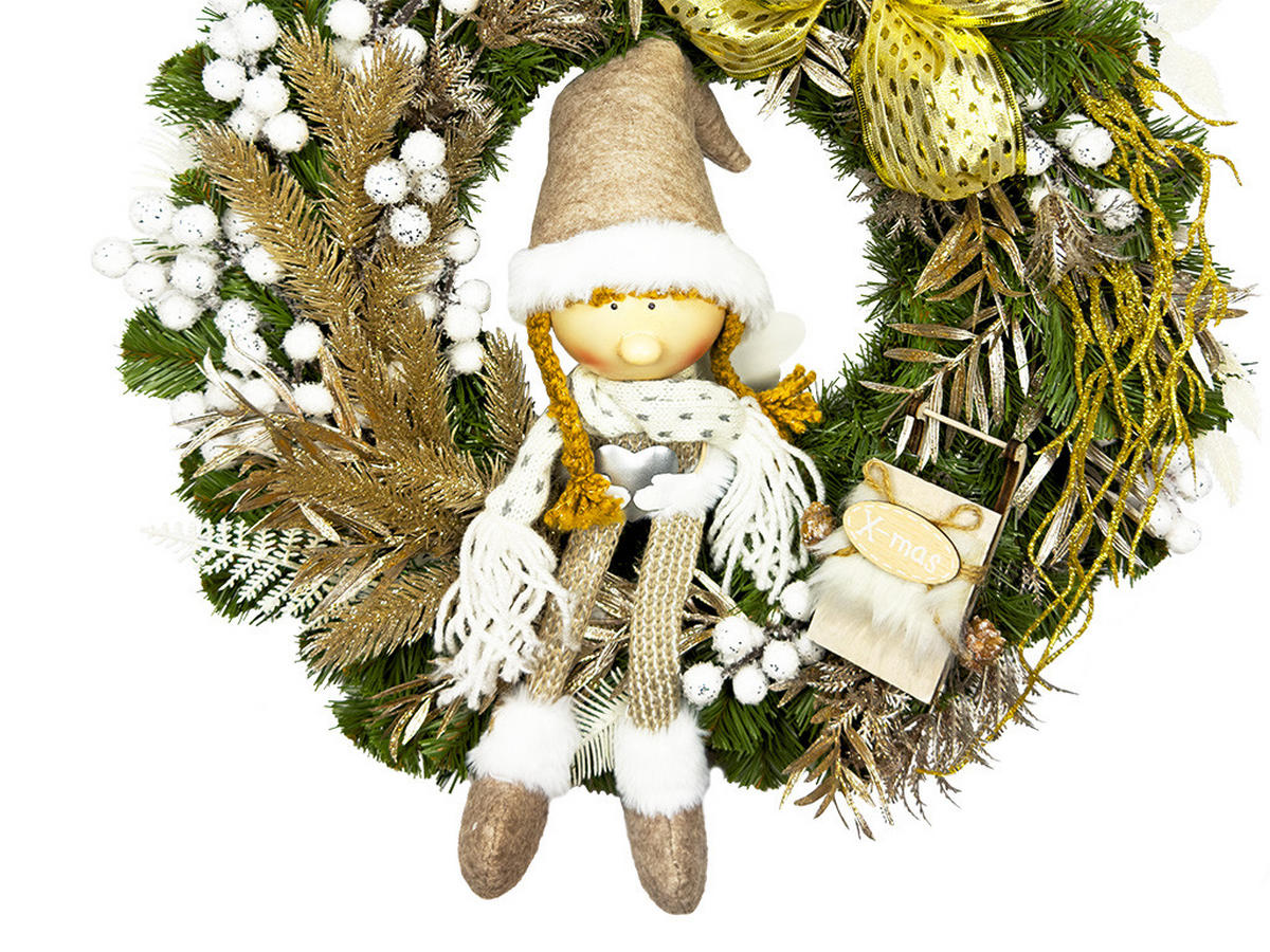 WEIHNACHTSKRANZ dekorierter ZAUBERHAFTE PUPPE, Ø 45 cm, zum Hängen oder Aufstellen - Champagner/Goldfarben, Kunststoff (45/50cm) - LAALU