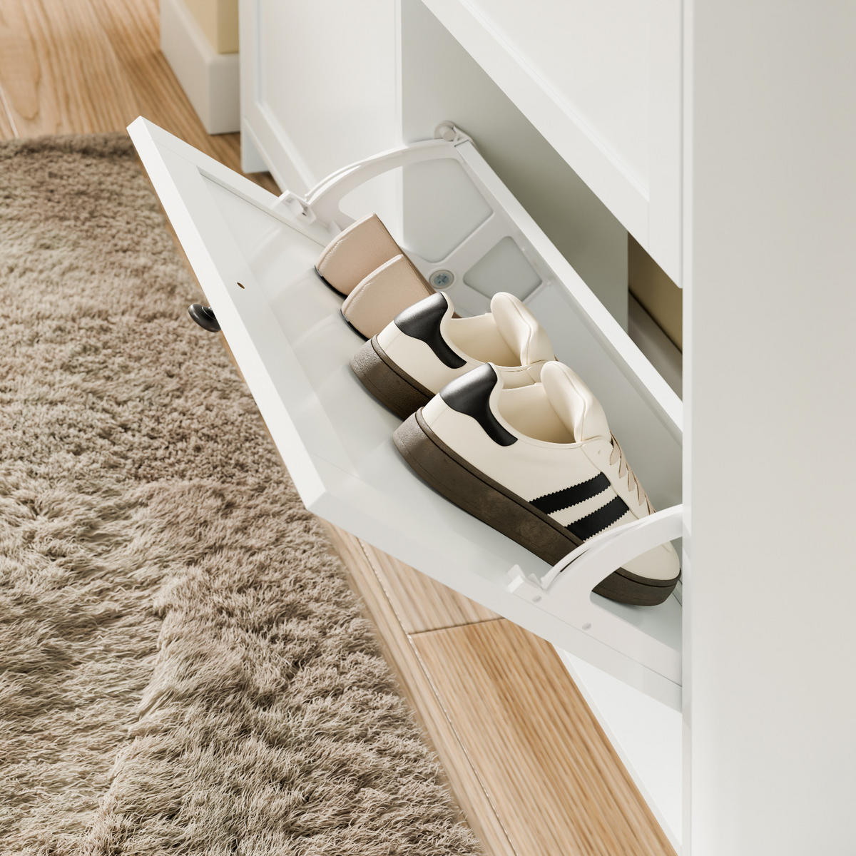 SCHUHKIPPER Schmal mit Schublade, Weiß 100x107x19 cm - Weiß, Holzwerkstoff (100/107/19cm) - SoBuy