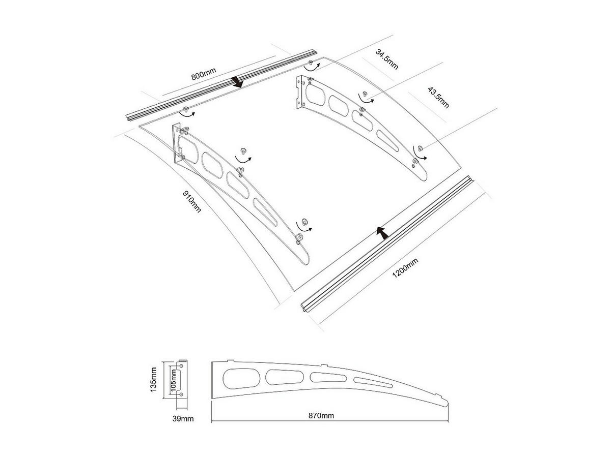 VORDACH Aluminium geschwungen - Grau - 120x90 cm - NEONA - Grau, Kunststoff (120/15/90cm) - Vente-Unique