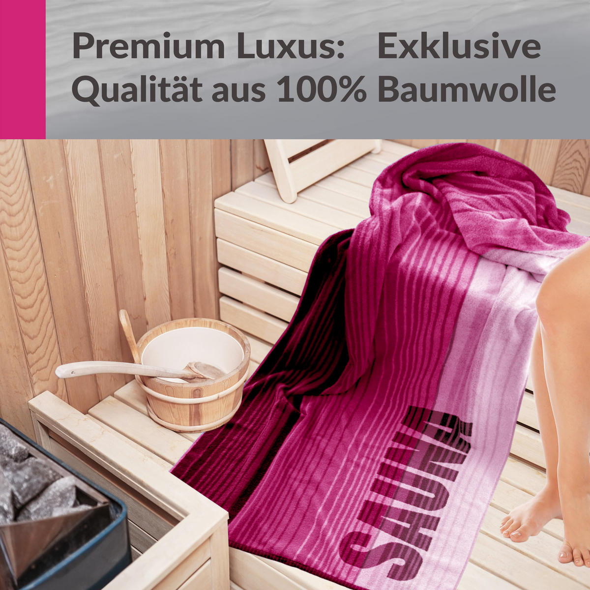 SAUNAHANDTUCH Oslo Rosa – Weinrot 85x200 cm - Weinrot/Rosa, Naturmaterialien (85/200cm) - Lashuma