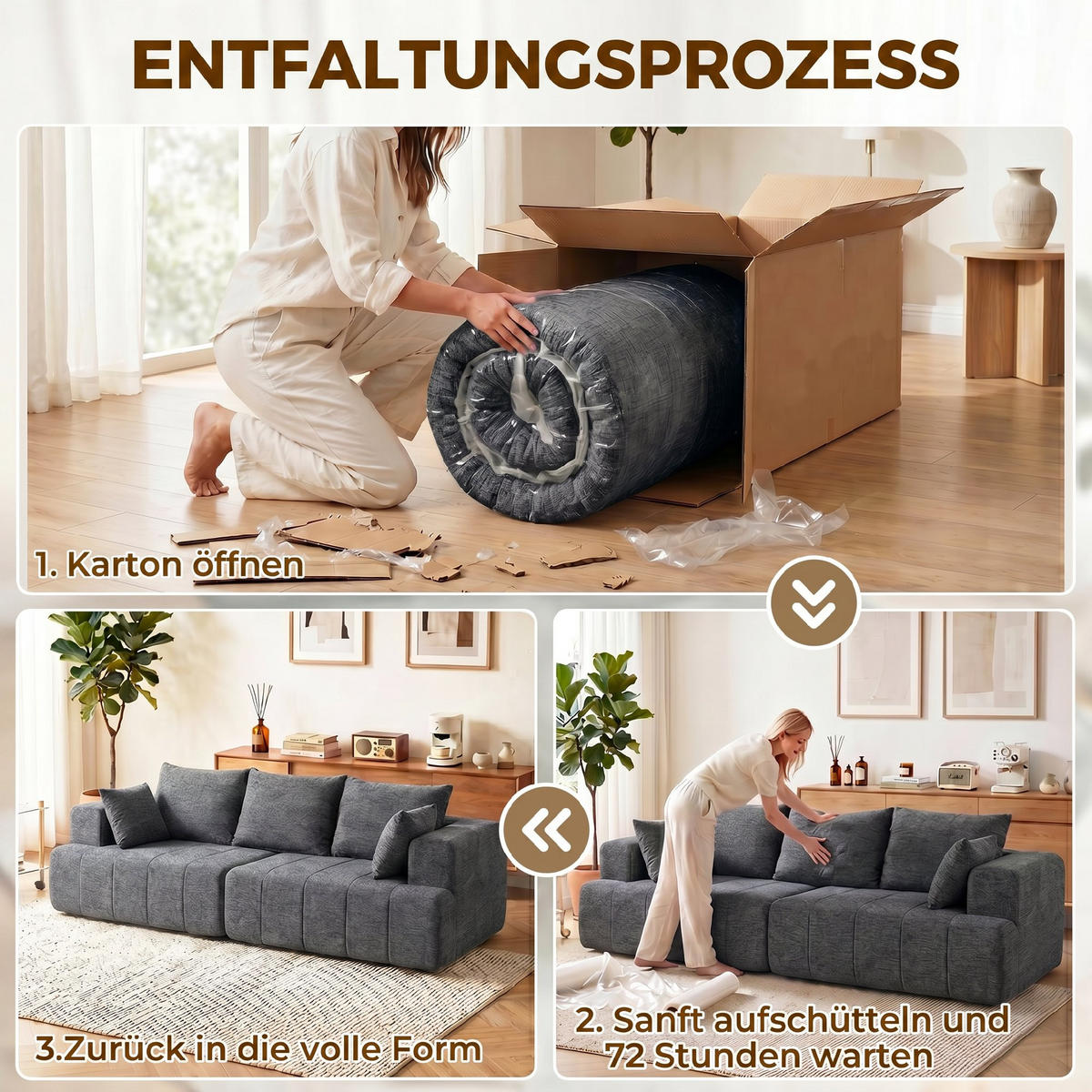 3-SITZER-SOFA Chenille (100 % Polyester) Grau - Grau, Textil (104/87/248cm) - HOMCOM
