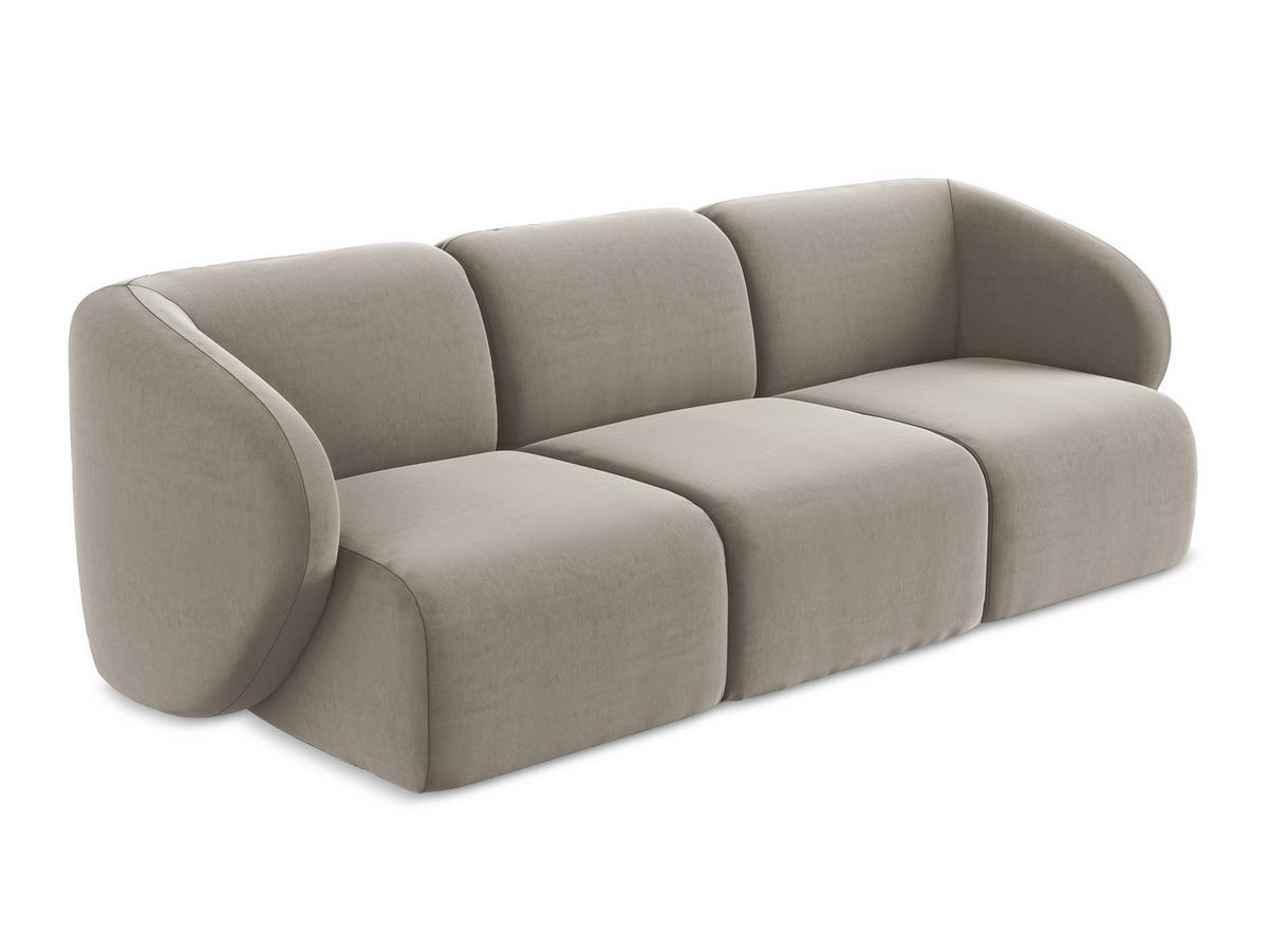 3-SITZER SOFA Samt Stoff Grau - Taupe/Schwarz, Holzwerkstoff/Kunststoff (244/75/94cm) - Makamii