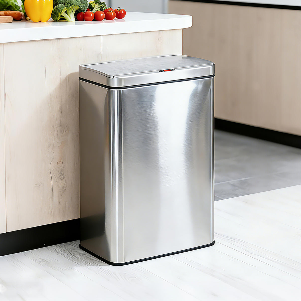 SENZOROVÝ kôš - strieborná, kov/plast (42/63/27cm) - Relaxdays